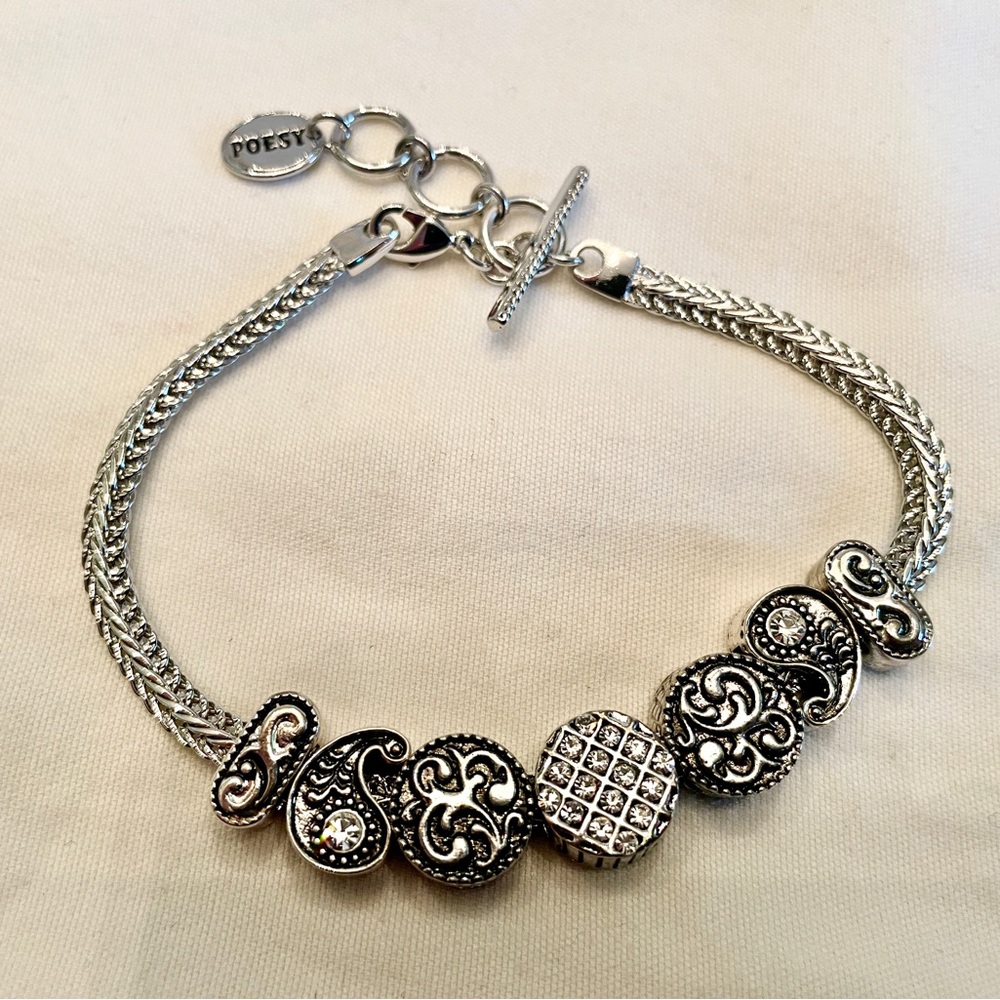 Silver Poesy Bracelet with 5 Beads & 2 Stoppers